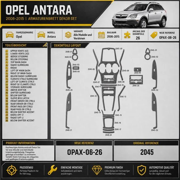 Opel Antara 2006-2015 3D Cockpit Dekor Interieurleisten Set 26-teilig