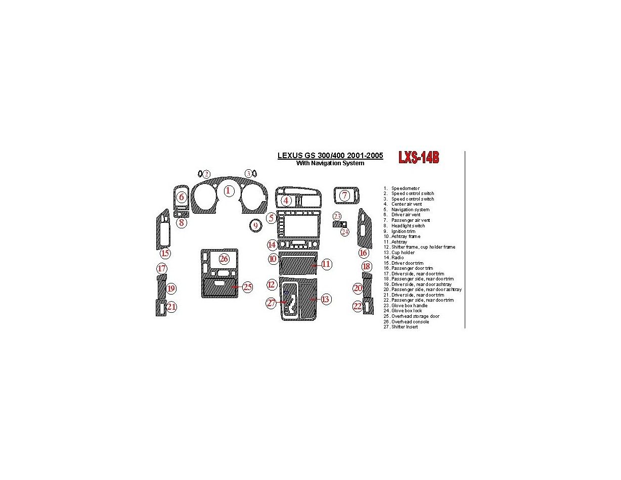 Lexus GS 2001-2005 With NAVI system, OEM Compliance Interior BD Dash Trim Kit
