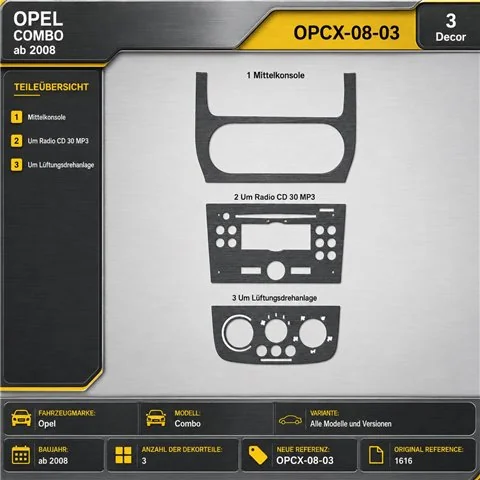 Opel Combo 2008 - à aujourd’hui 3D kit décoration intérieure tableau de bord 3 pièces