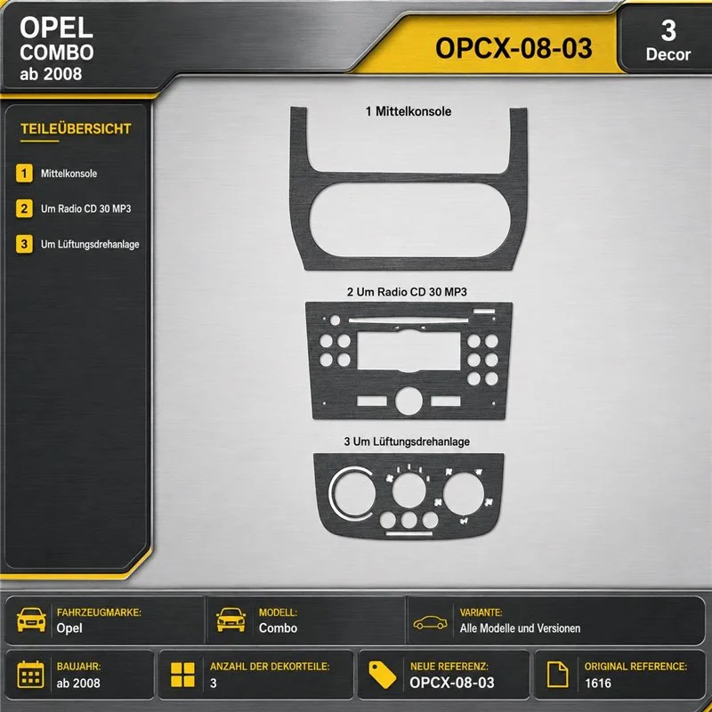 Opel Combo 2008-UP 3D Interior Dashboard Trim Kit Dash Trim Dekor 3-Parts
