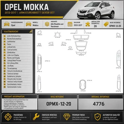 Opel Mokka 2012-2017 interieur dashboard decoratieset dashboard decor 20 delen