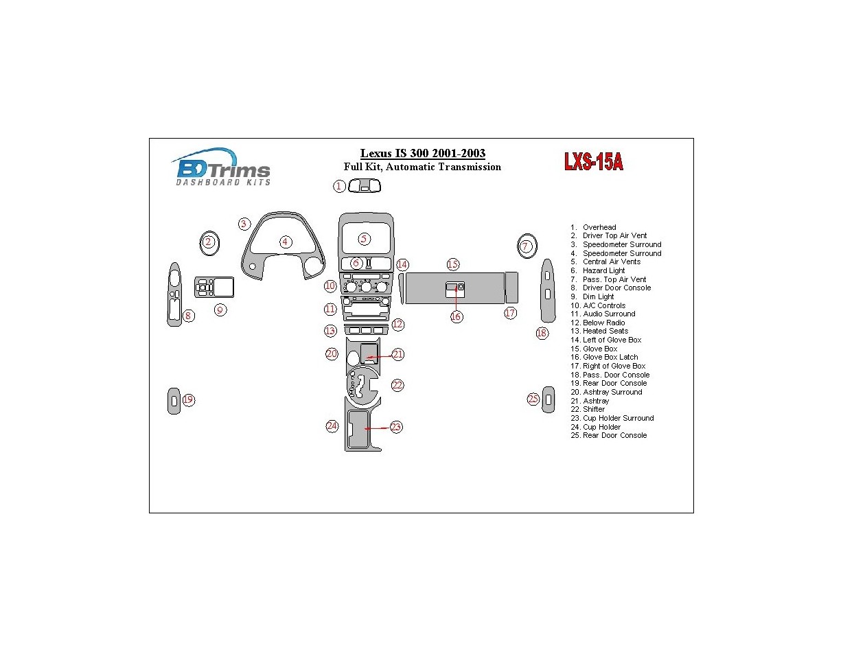 Lexus IS 2001-2003 Full Set, Automatic Gear BD Interieur Dashboard Bekleding Volhouder