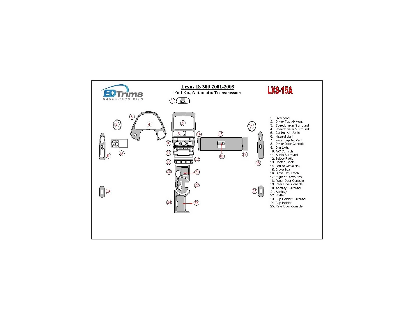 Lexus IS 2001-2003 Full Set, Automatic Gear Interior BD Dash Trim Kit