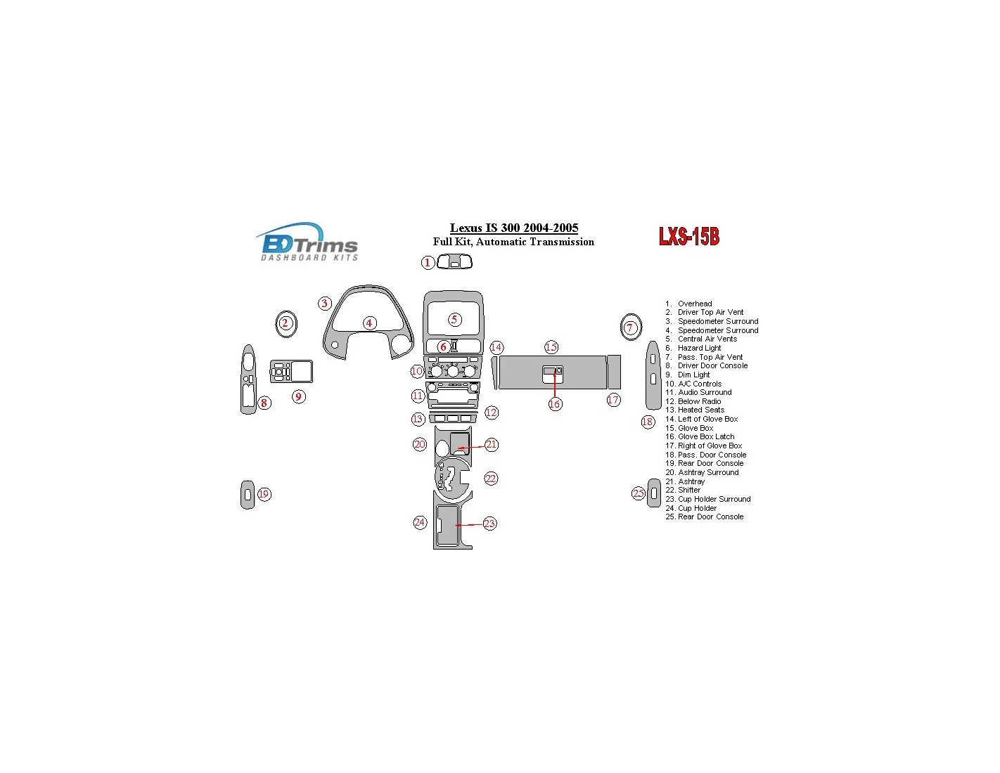 Lexus IS 2004-2005 Full Set, Automatic Gear Interior BD Dash Trim Kit