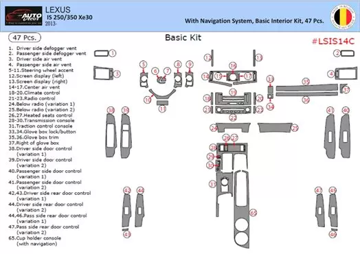 Lexus IS 2013-2022 3D Interior Dashboard Trim Kit Dash Trim Dekor 47-Parts