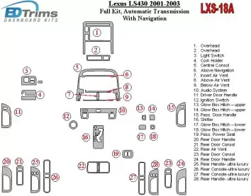 Lexus LS 2001-2003 Full Set, Automatic Gear, With NAVI Interior BD Dash Trim Kit