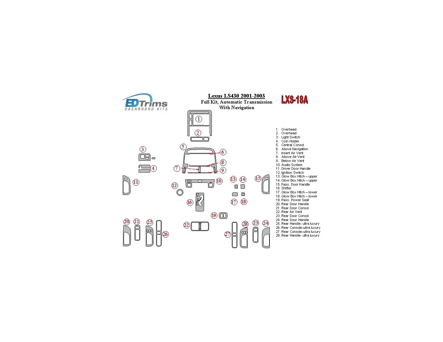 Lexus LS 2001-2003 Full Set, Automatic Gear, With NAVI Interior BD Dash Trim Kit