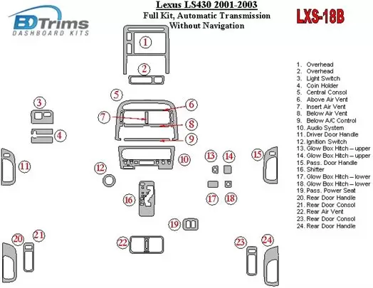 Lexus LS 2001-2003 Full Set, Automatic Gear, Without Navigation BD Interieur Dashboard Bekleding Volhouder