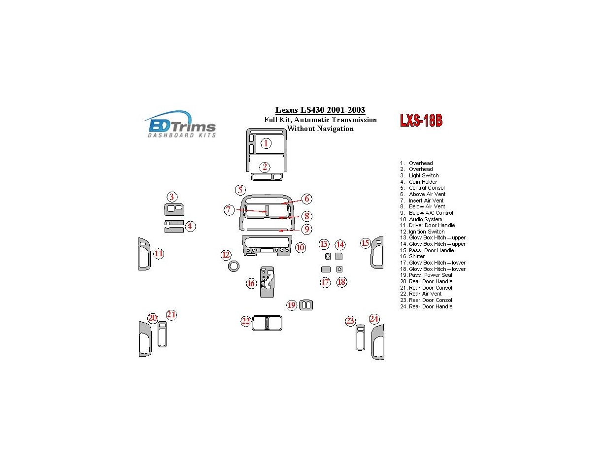 Lexus LS 2001-2003 Full Set, Automatic Gear, Without Navigation BD Interieur Dashboard Bekleding Volhouder