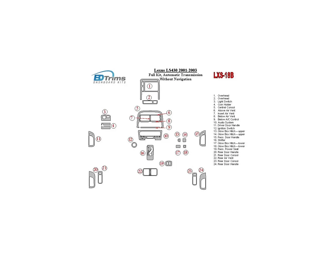 Lexus LS 2001-2003 Full Set, Automatic Gear, Without Navigation Interior BD Dash Trim Kit