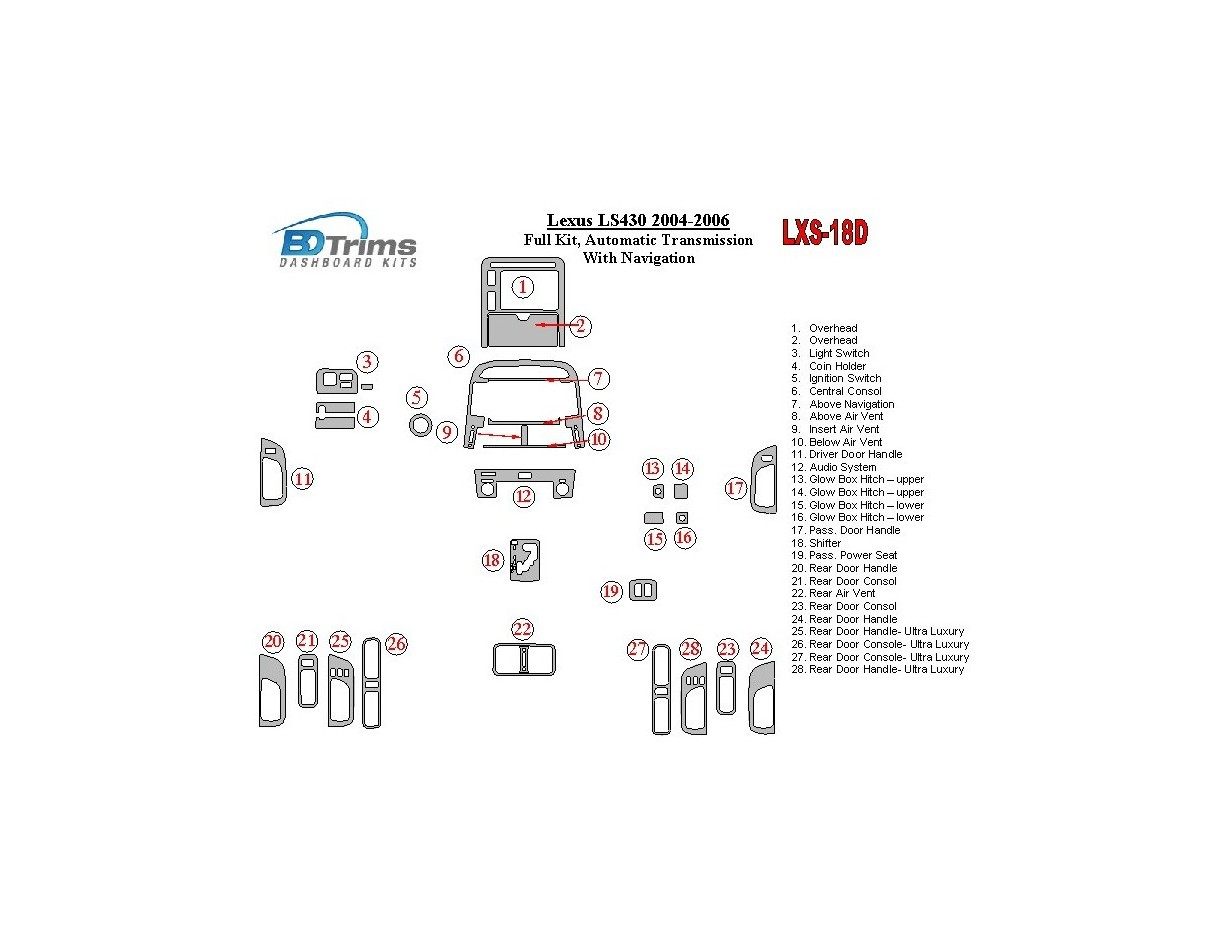 Lexus LS 2004-2006 Full Set, Automatic Gear, With Navigation BD Interieur Dashboard Bekleding Volhouder