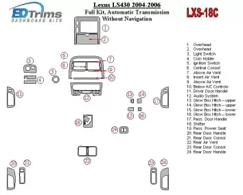 Lexus LS 2004-2006 Full Set, Automatic Gear, Without Navigation Cruscotto BD Rivestimenti interni