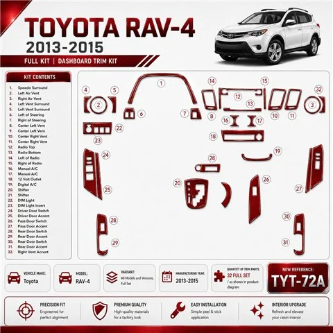 Toyota RAV-4 2013-2015 Full Set Interior Dashboard Trim Kit Dash Trim Dekor