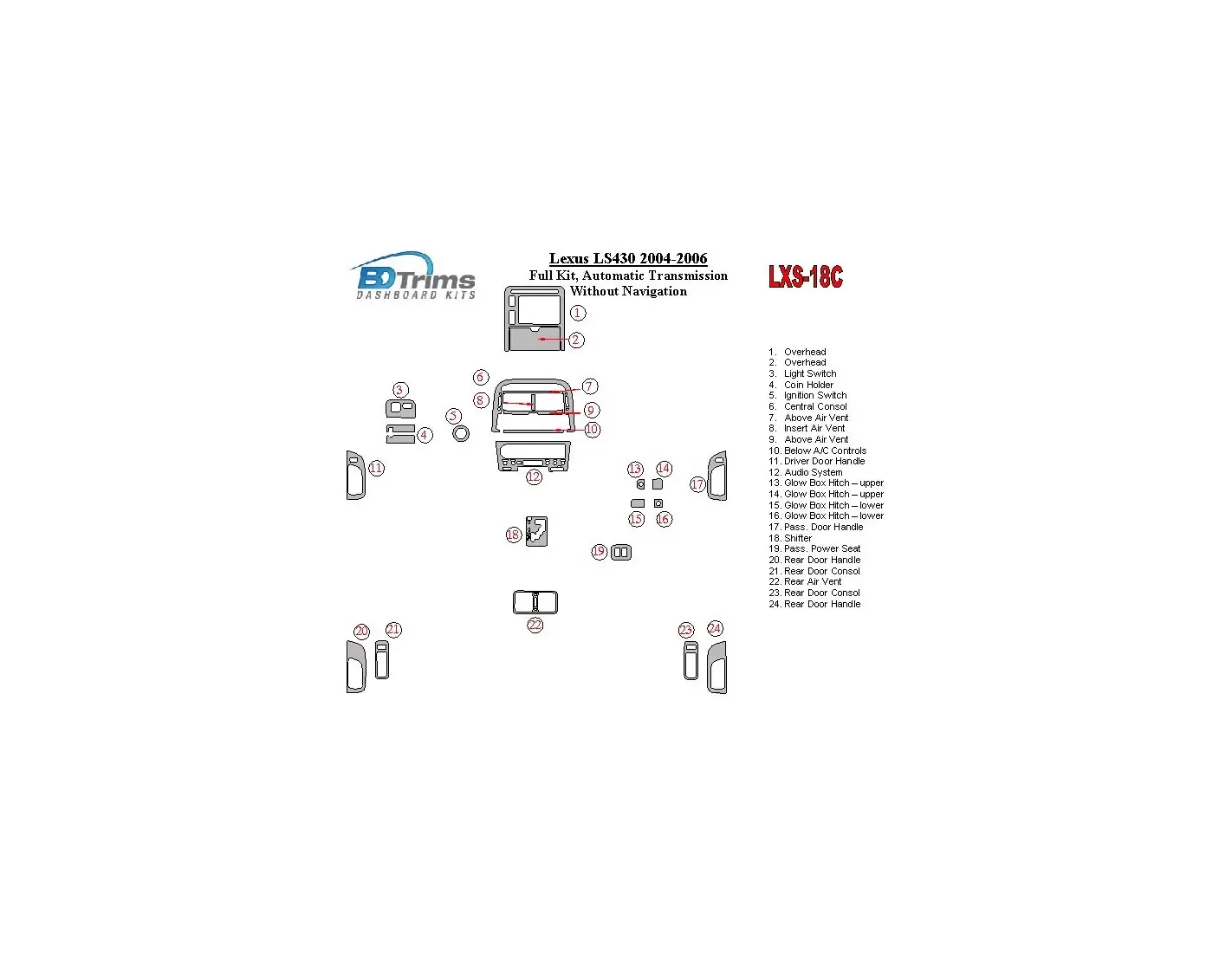 Lexus LS 2004-2006 Full Set, Automatic Gear, Without Navigation Interior BD Dash Trim Kit