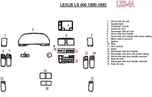 Lexus LS-400 1990-1992 Full Set, OEM Compliance, 18 Parts set BD Interieur Dashboard Bekleding Volhouder