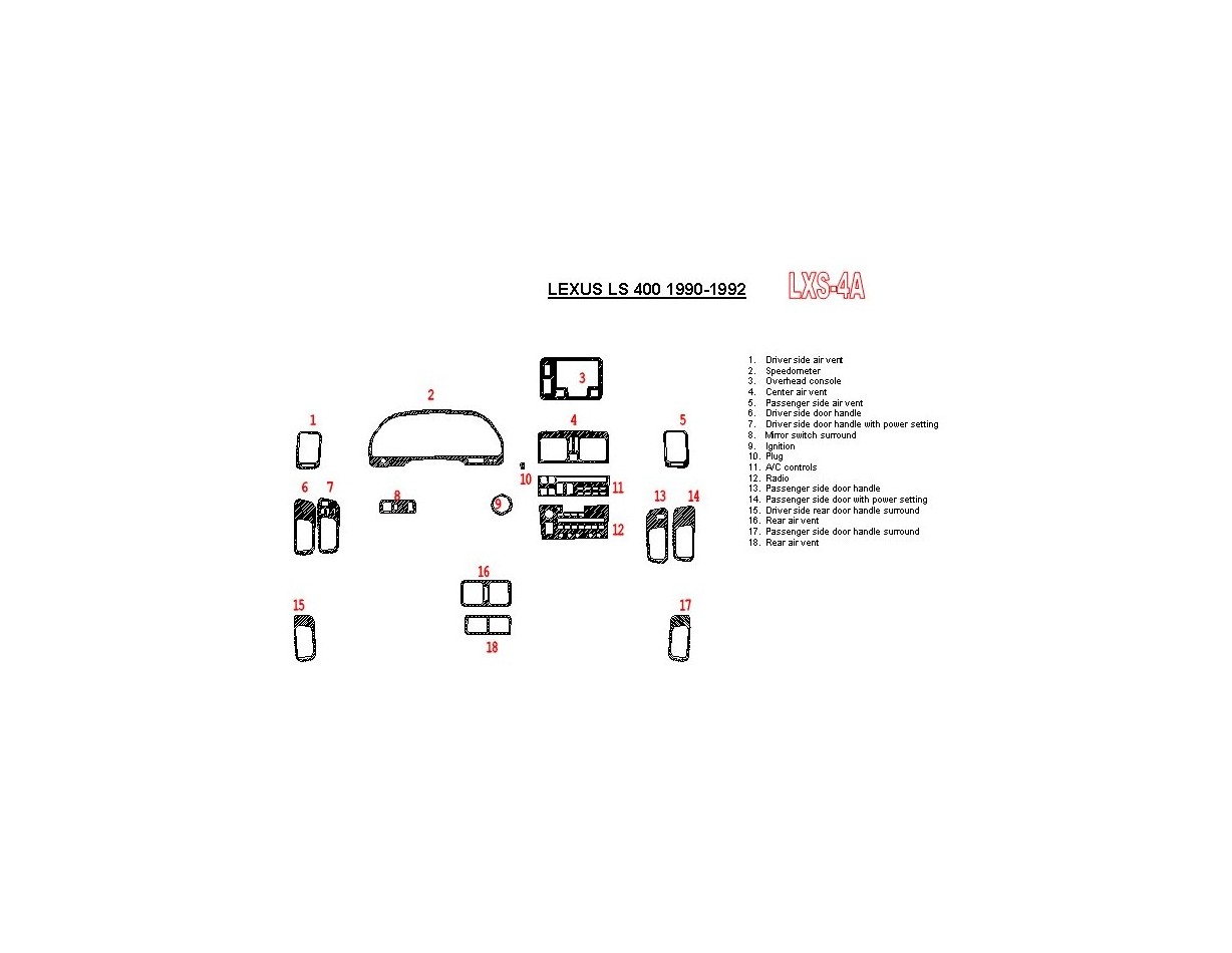 Lexus LS-400 1990-1992 Ensemble Complet, OEM Compliance, 18 Parts set BD Kit la décoration du tableau de bord - 1 - habillage de