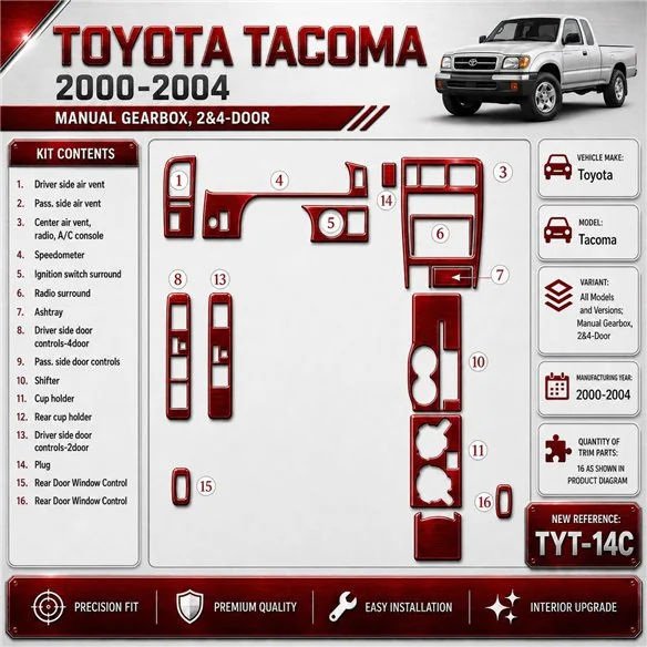 Toyota Tacoma 2000-2004 boîte manuelle boîte, 2&4 portes kit décoration intérieure tableau de bord