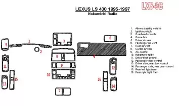 Lexus LS-400 1995-1997 Nakamichi Radio, OEM Compliance, 6 Parts set Interior BD Dash Trim Kit