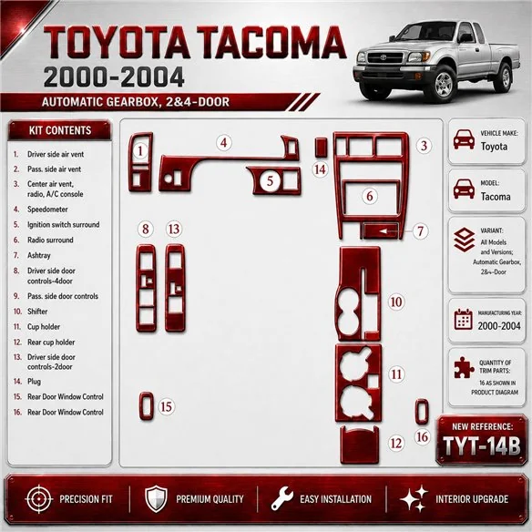 Toyota Tacoma 2000-2004 Automatic Gear, 2&4 Doors Interior Dashboard Trim Kit Dash Trim Dekor