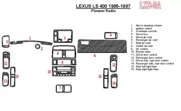 Lexus LS-400 1995-1997 Pioneer Radio, OEM Compliance, 6 Parts set Decor de carlinga su interior