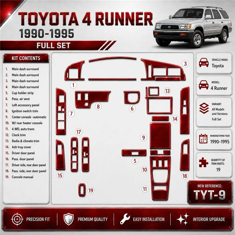 Toyota 4 Runner 1990-1995 Full Set, 19Parts set Interior Dashboard Trim Kit Dash Trim Dekor