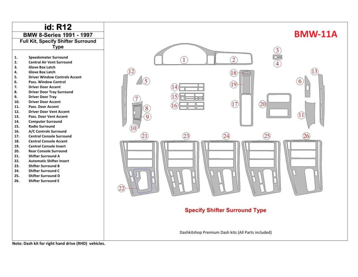 BMW 8 1991-1997 Full Set Interior BD Dash Trim Kit