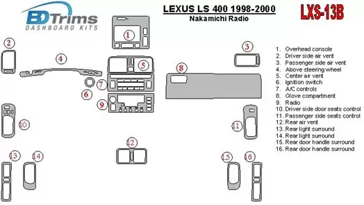 Lexus LS-400 1998-2000 Nakamichi Radio BD Interieur Dashboard Bekleding Volhouder