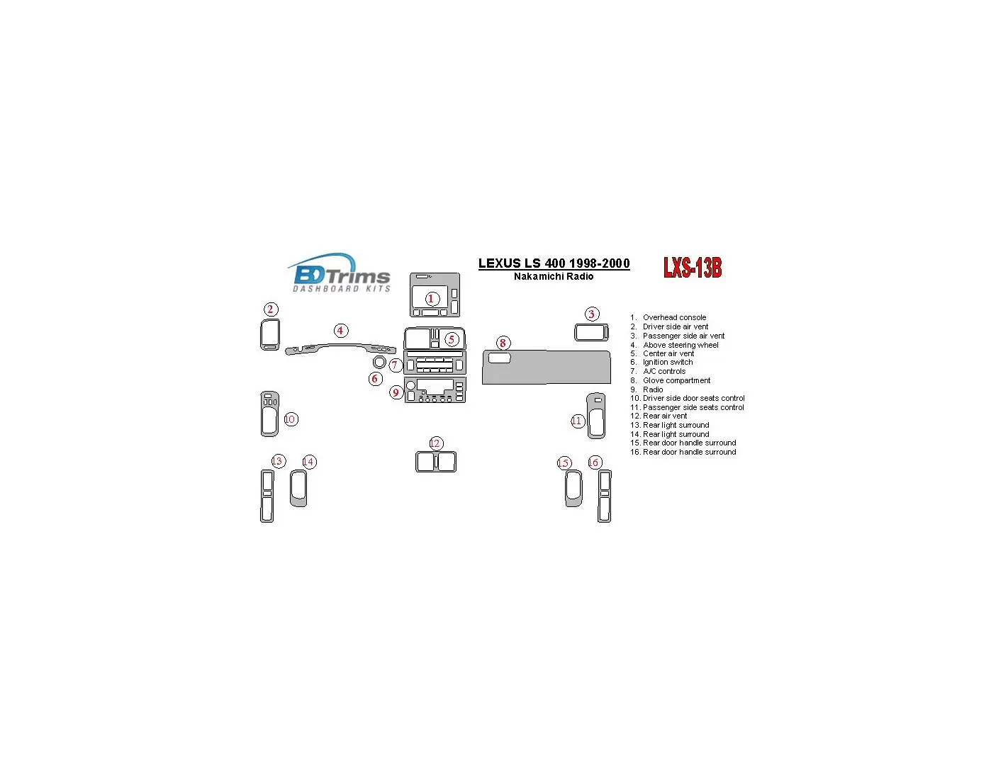 Lexus LS-400 1998-2000 Nakamichi Radio Interior BD Dash Trim Kit