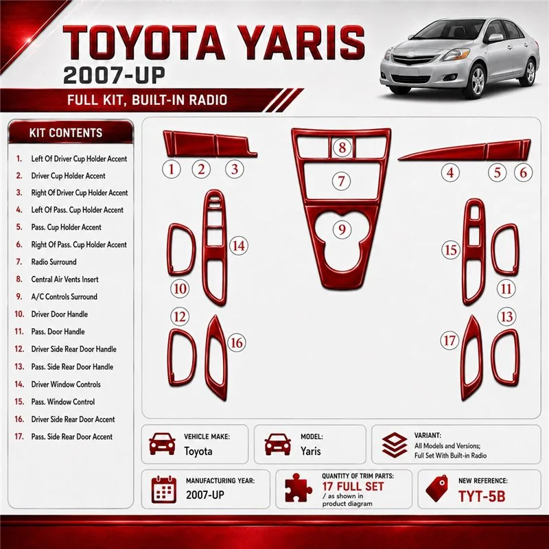 Toyota Yaris 2007-heute 3D Cockpit Dekor Interieurleisten Set Full Set / as shown in product diagram-teilig