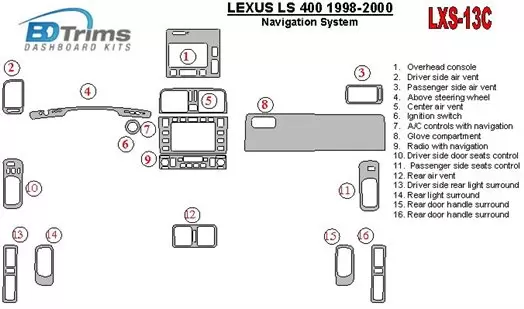 Lexus LS-400 1998-2000 Navigation system, OEM Compliance Interior BD Dash Trim Kit