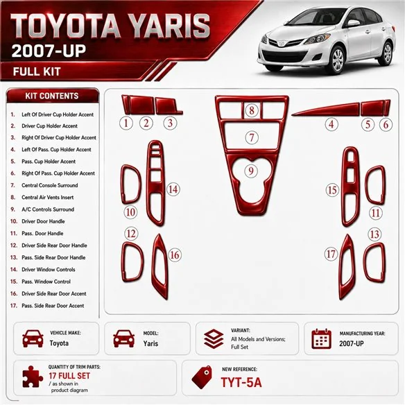 Toyota Yaris 2007-heden Full Set interieur dashboard decoratieset dashboard decor