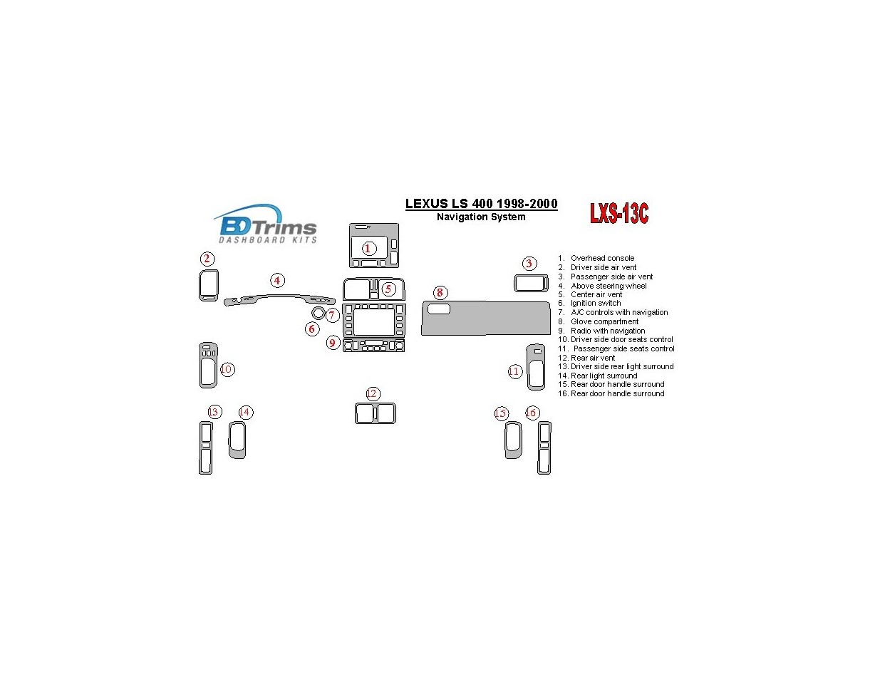 Lexus LS-400 1998-2000 Navigation system, OEM Compliance BD Interieur Dashboard Bekleding Volhouder
