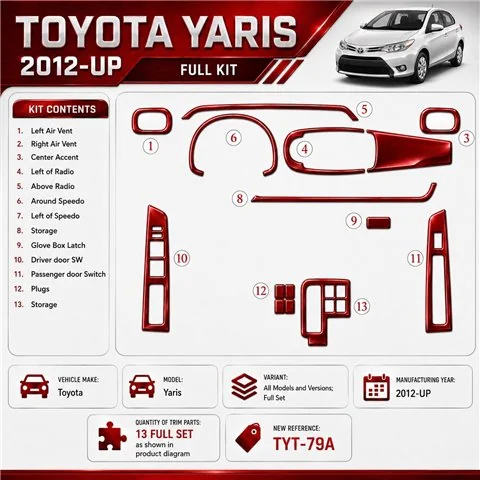 Toyota Yaris 2012-Actualidad juego completo kit de molduras interiores para salpicadero