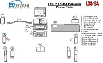 Lexus LS-400 1998-2000 Pioneer Radio, Without NAVI system, OEM Compliance Interior BD Dash Trim Kit