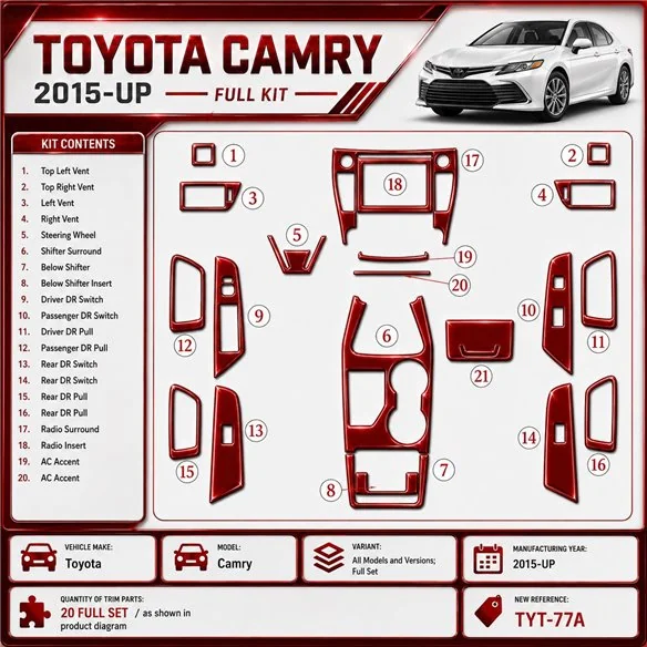 Toyota Camry 2015-UP Full Set Interior Dashboard Trim Kit Dash Trim Dekor