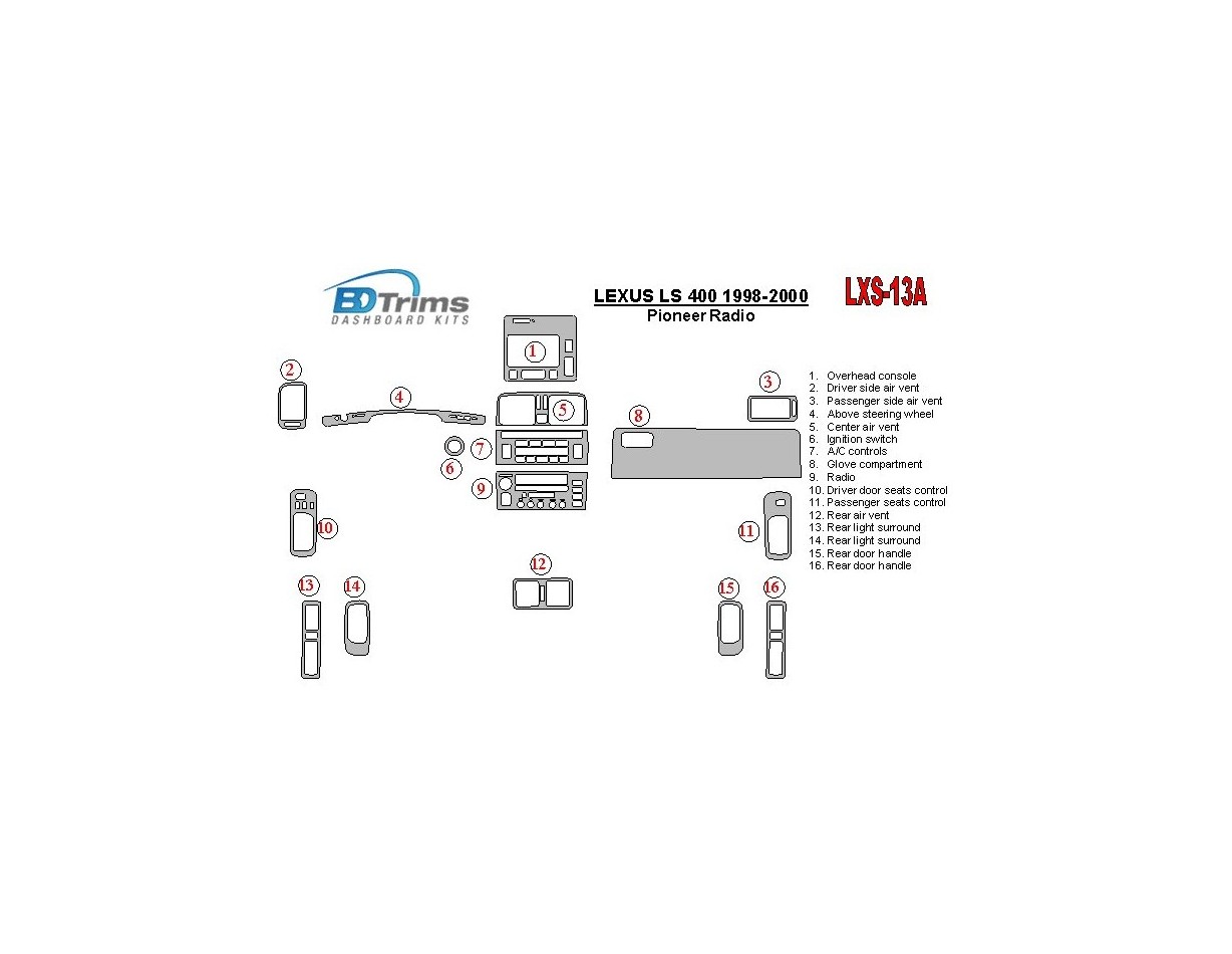 Lexus LS-400 1998-2000 Pioneer Radio, Without NAVI system, OEM Compliance BD innenausstattung armaturendekor cockpit dekor - 1- 