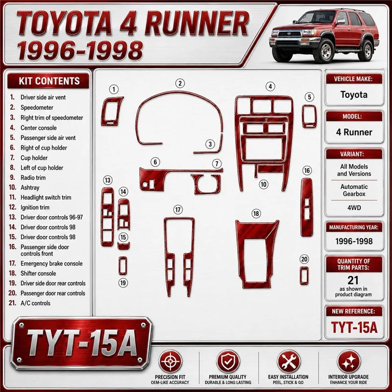 Toyota 4 Runner 1996-1998 Automatic Gearbox, 4WD, 21 delen set interieur dashboard decoratieset dashboard decor
