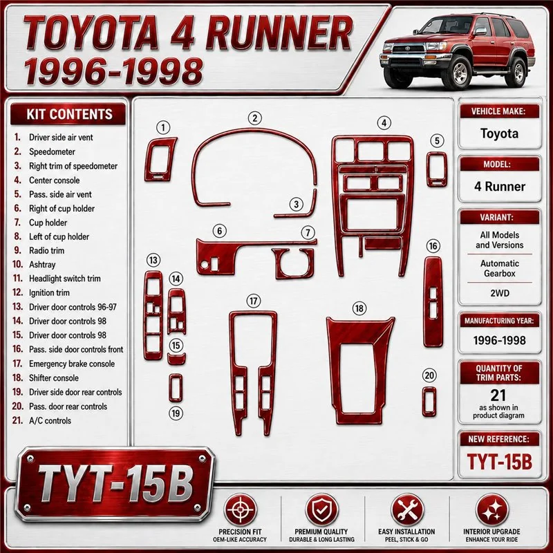 Toyota 4 Runner 1996-1998 Automatic Gearbox, 2WD, 21 Parts set Interior Dashboard Trim Kit Dash Trim Dekor