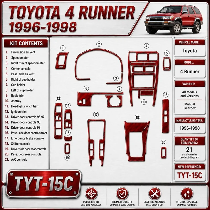 Toyota 4 Runner 1996-1998 Manual Gearbox, 21 Parts set Interior Dashboard Trim Kit Dash Trim Dekor