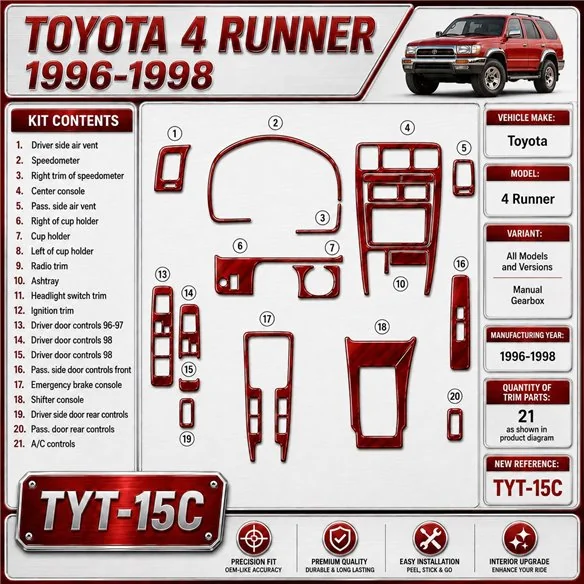 Toyota 4 Runner 1996-1998 Manual Gearbox, 21 delen set interieur dashboard decoratieset dashboard decor