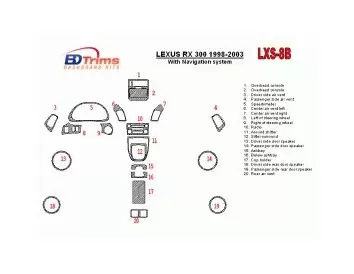 Lexus RX 1998-2003 With NAVI system, OEM Compliance, 20 Parts set Interior BD Dash Trim Kit