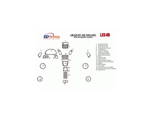 Lexus RX 1998-2003 With NAVI system, OEM Compliance, 20 Parts set BD Interieur Dashboard Bekleding Volhouder