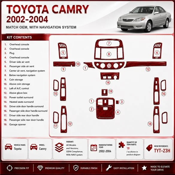 Toyota Camry 2002-2004 3D Cockpit Dekor Interieurleisten Set As shown in product diagram-teilig