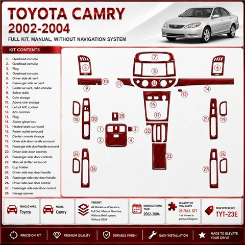 Toyota Camry 2002-2004 Full Set, Manual Gear Box, Without NAVI system, Without OEM interieur dashboard decoratieset dashboard de