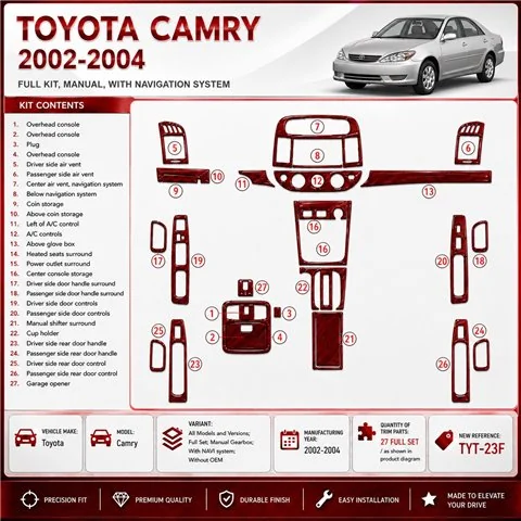 Toyota Camry 2002-2004 Full Set, Manual Gear Box, With NAVI system, Without OEM interieur dashboard decoratieset dashboard decor