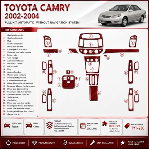 Toyota Camry 2002-2004 3D Cockpit Dekor Interieurleisten Set Full Set / as shown in product diagram-teilig
