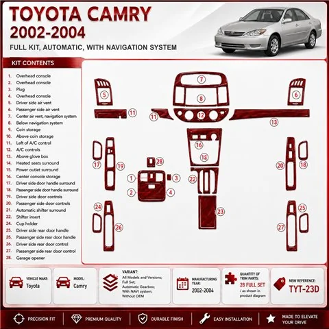 Toyota Camry 2002-2004 Full Set, Automatic Gear, With NAVI system, Without OEM interieur dashboard decoratieset dashboard decor