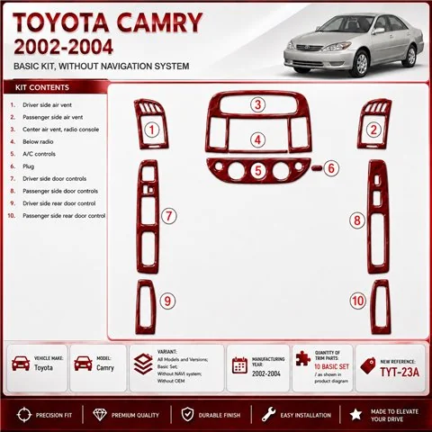Toyota Camry 2002-2004 Basic Set, Without NAVI system, Without OEM Interior Dashboard Trim Kit Dash Trim Dekor
