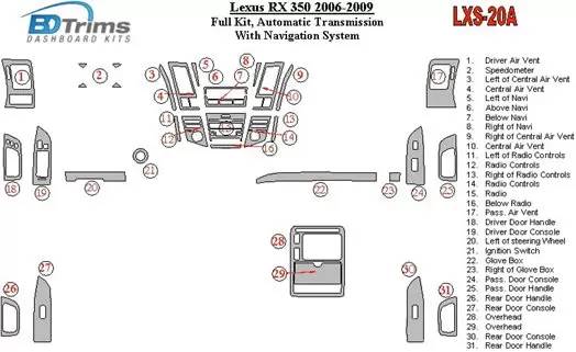 Lexus RX 350 2006-UP Full Set, Automatic Gear, With Navigation Interior BD Dash Trim Kit