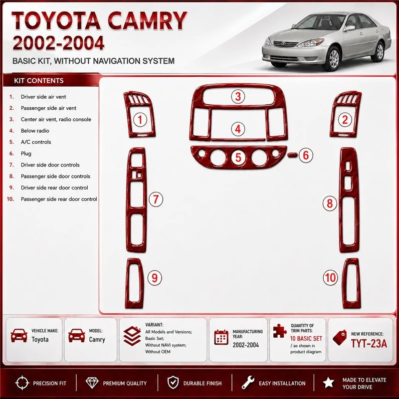 Toyota Camry 2002-2004 juego básico, sin navegador system, Without OEM kit de molduras interiores para salpicadero